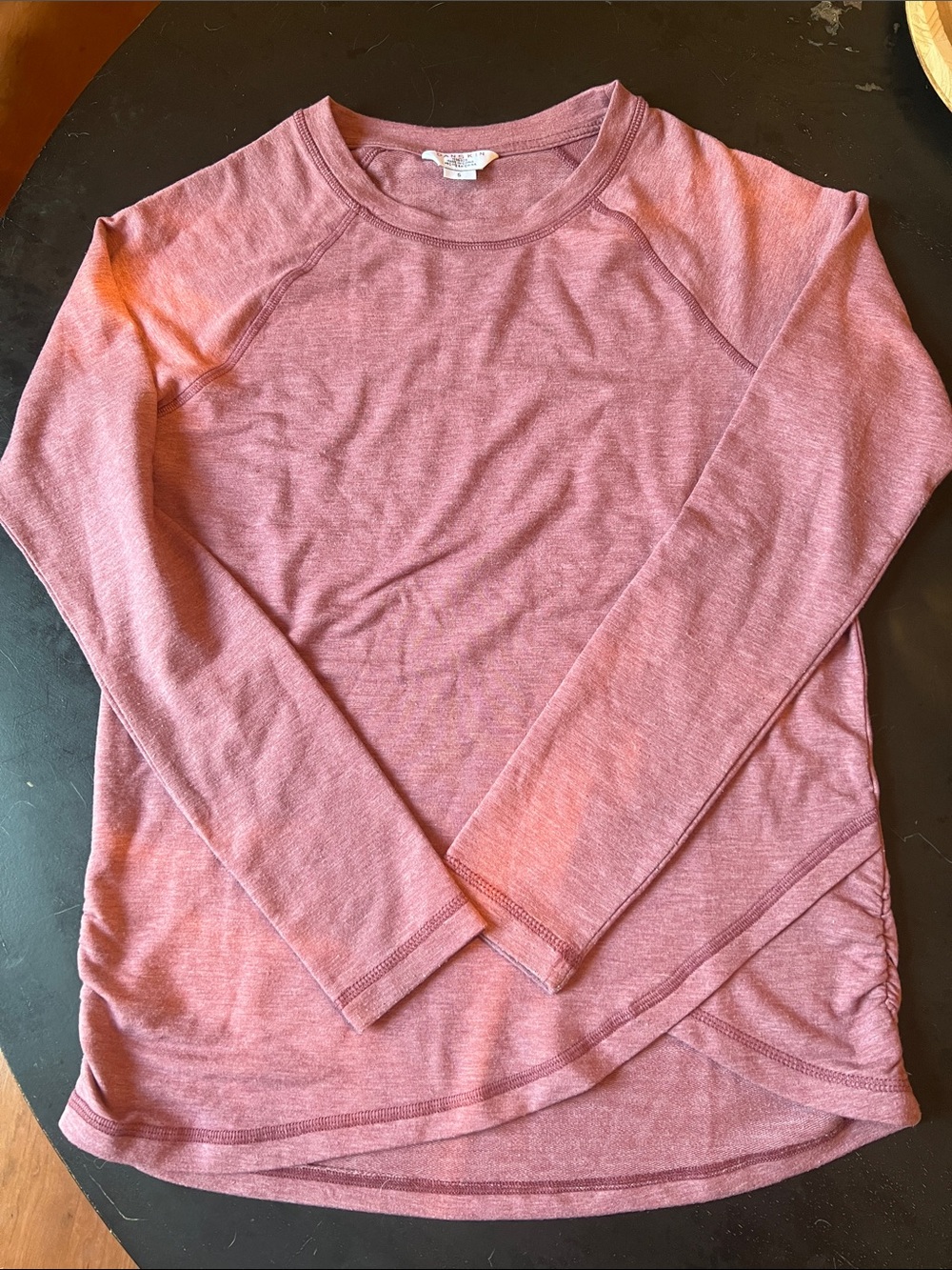 Danskin Long-Sleeve Cross-over Crewneck Top in Dusty Rose